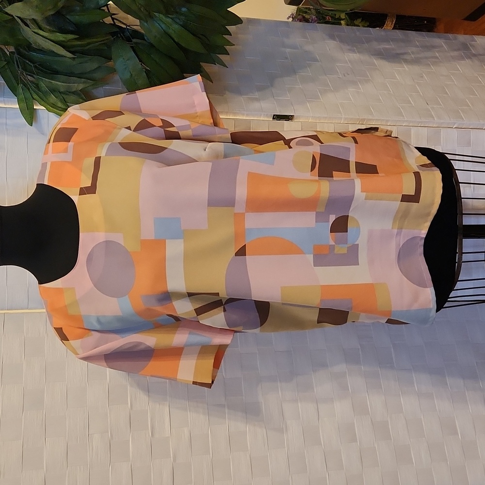 Vintage Geometric Patterned Blouse by K.C. Studio - Size XL
